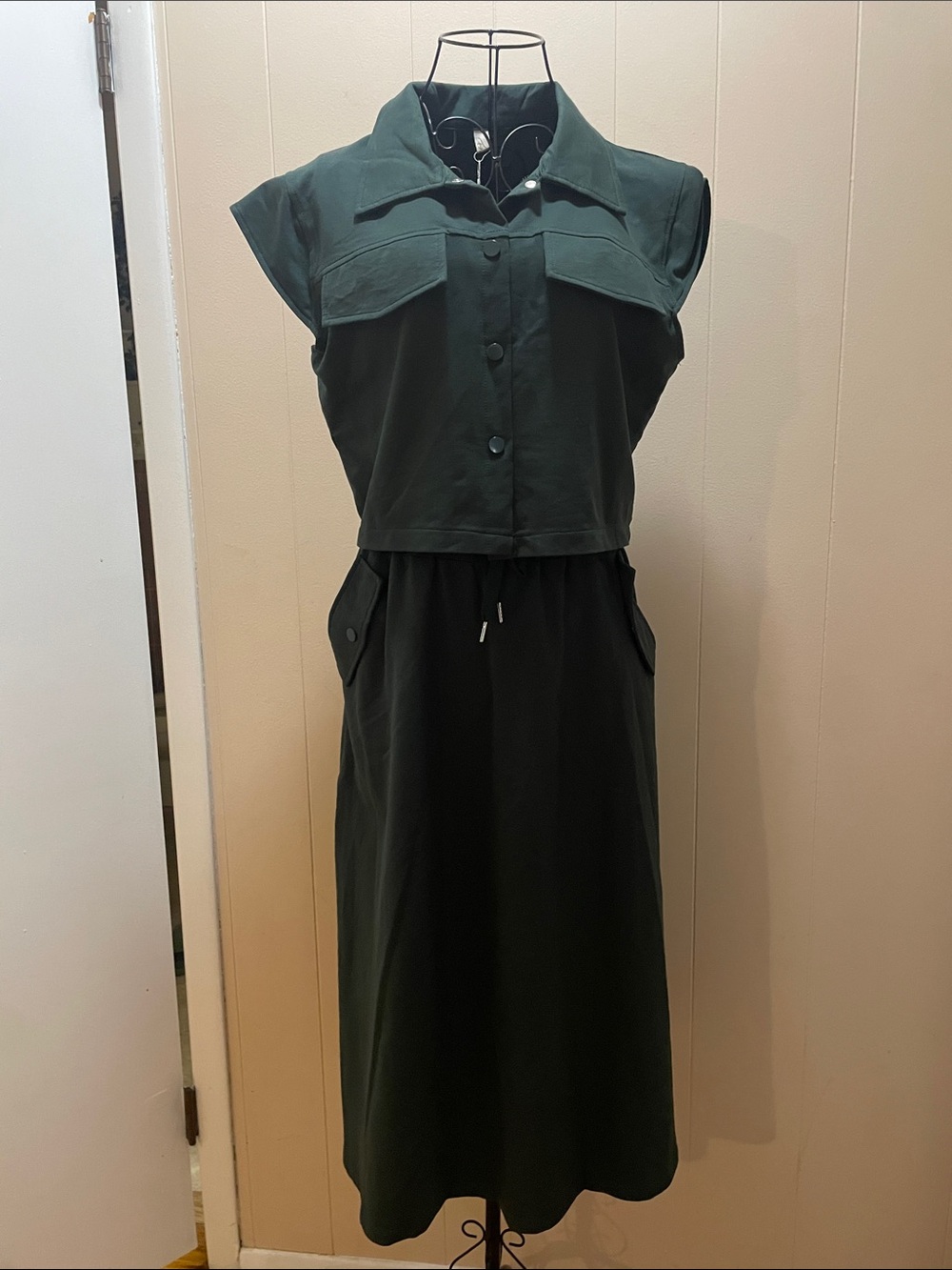 Sleeveless Dark Green Utility Skirt set( Product from Thailand)